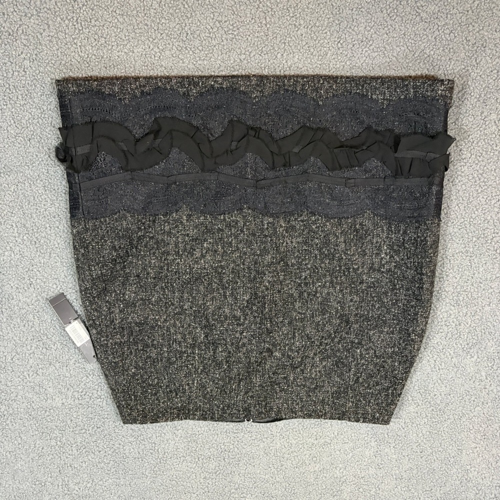 Tahari Skirt Womens 6 Black Melvina Mini Tweed Lace Ruffle Trim FR13T302
